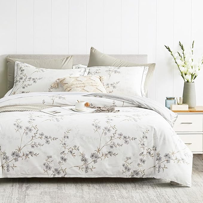 LEMIROE Vintage Botanical White Cotton Comforter Queen Size by LEMIROEBEDDING