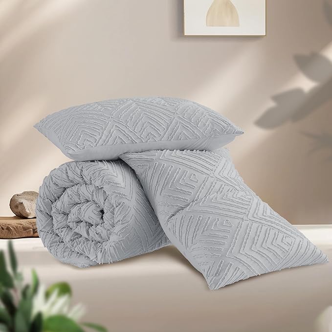 Andency Light Grey Comforter Full Size, 3 Pieces Boho Lightweight Fluffy - Image 3