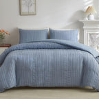 WARMDERN Blue Boho Duvet Cover King Size, Striped Textured Duvet Cover Set by WARMDERN