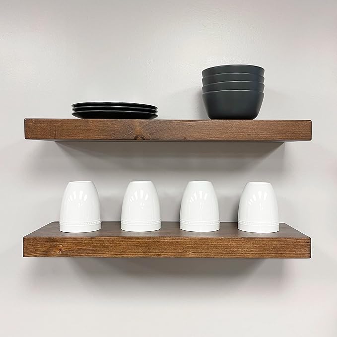 URBANDI, Rustic Floating Shelves, Hidden Bracket, Solid Wood, Heavy Duty by Hand-madeInUSA