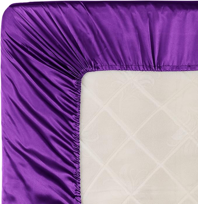 Homiest Purple Satin Fitted Sheet King Size, Deep Pocket, Luxury & Ultra Soft - Image 6