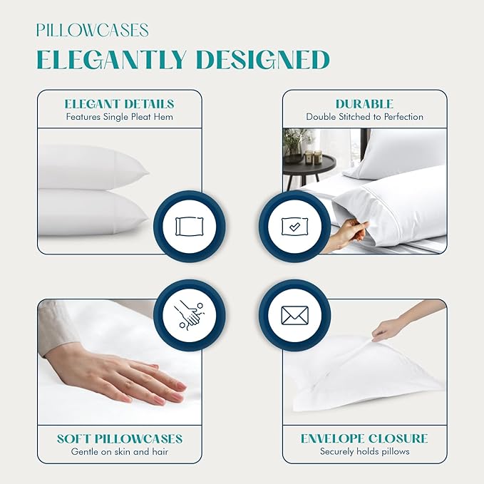 XOOX Linen 100% Egyptian Cotton Queen Pillow Cases Set of 2 - Image 4