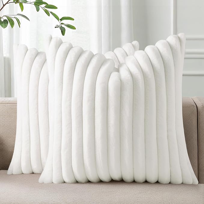 Pallene Faux Fur Plush Throw Pillow Covers 20x20 Set of 2, Luxury Soft Fluffy by PALLENE