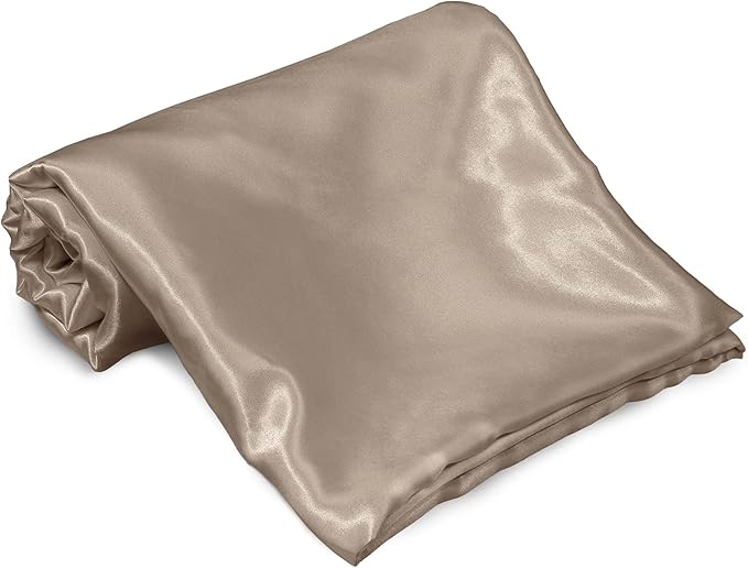Homiest Taupe Satin Flat Sheet King Size Only, King Top Sheet Silky Bedding - Image 2