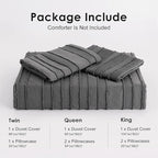 WARMDERN Gray Boho Duvet Cover Set Queen Size, Striped Textured Duvet Cover - Image 6