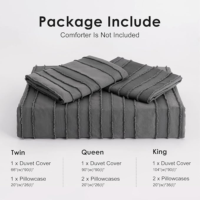 WARMDERN Gray Boho Duvet Cover Set Queen Size, Striped Textured Duvet Cover - Image 6