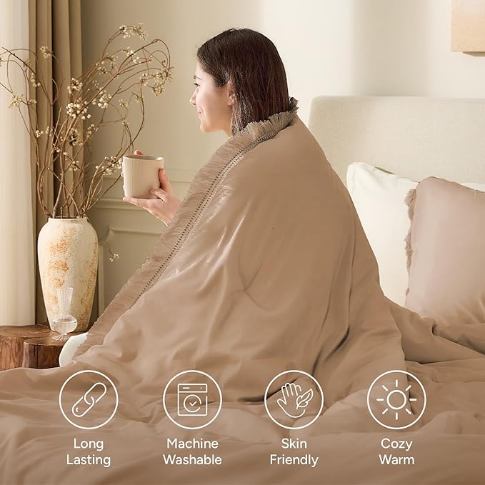 Andency Taupe Comforter Set California King, 3 Pieces Boho Tassel Lightweight - Image 4
