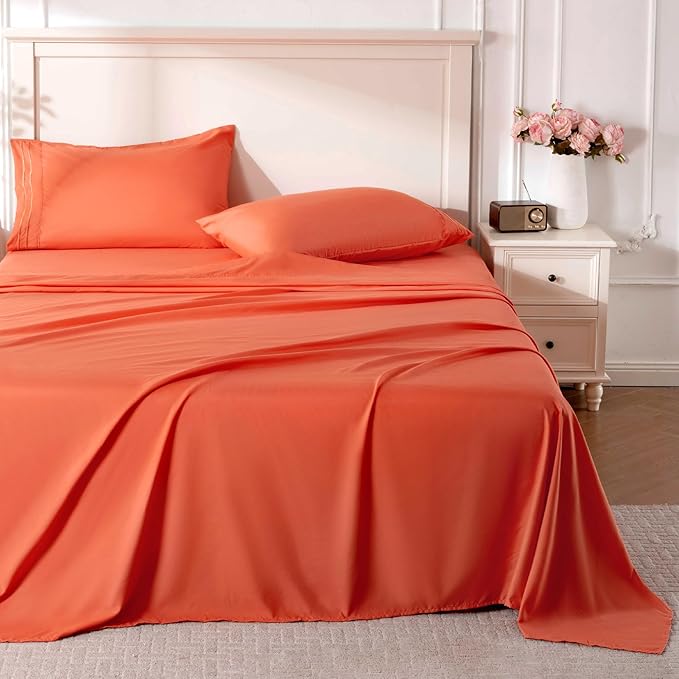 ROSE&RISY Orange Red King Sheet Set, 4 Pieces Soft Bedding King Sheet Set by ROSERISY
