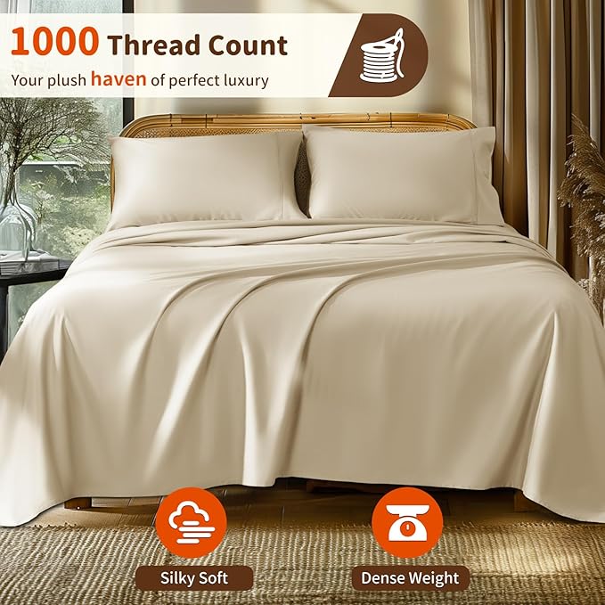 LBRO2M 1000 Thread Count 100% Egyptian Cotton Sheets Set Twin XL, 3 Piece Sets - Image 2