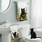 Accnicc 2 Pack Black Cat Bathroom Hand Towels Decorative Spring Floral Dish - Image 3