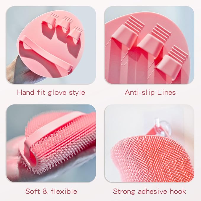 Manmihealth Silicone Back Scrubber & Bath Glove & Face Brush Set, - Image 6