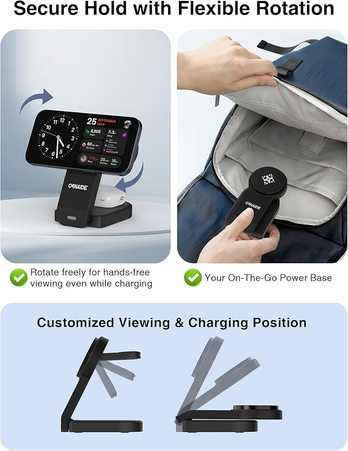 3-in-1 Charging Station for Apple MagSafe Charger, Foldable Wireless Charging - Image 5