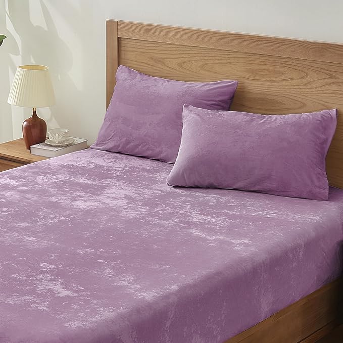 BEDELITE Velvet Fitted Sheet and Pillowcase Set, Luxury Soft Fuzzy Bottom Sheet by BEDELITE