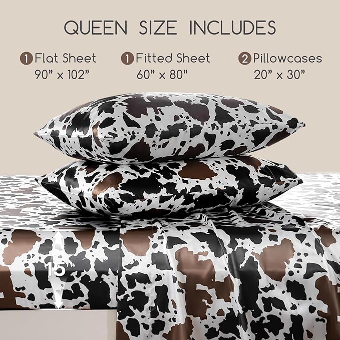 MR&HM Satin Bed Sheets with Elastic Corner Straps, Queen Size Sheets Set - Image 2