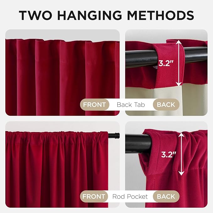 Joydeco Red 100% Blackout Curtains 72 Inch 2 Panels, Luxury Thermal Red Velvet - Image 3