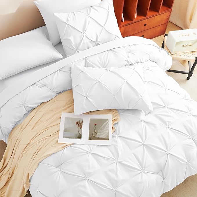 CozyLux Twin XL Comforter Set White, 5 Pieces Twin Extra Long Pintuck Bed in A - Image 4