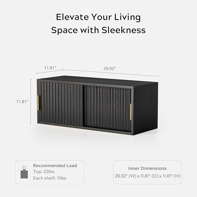 Floating Nightstand with Sliding Doors, Modern Large Night Stand Storage Shelf - Image 6
