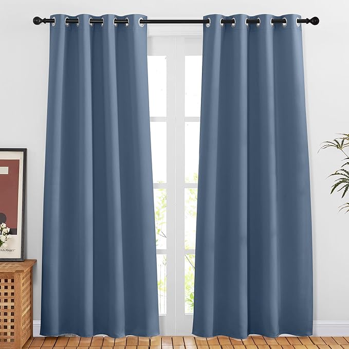 NICETOWN Stone Blue Blackout Doorway Curtains 80 inches Long, Grommet Light by NICETOWN