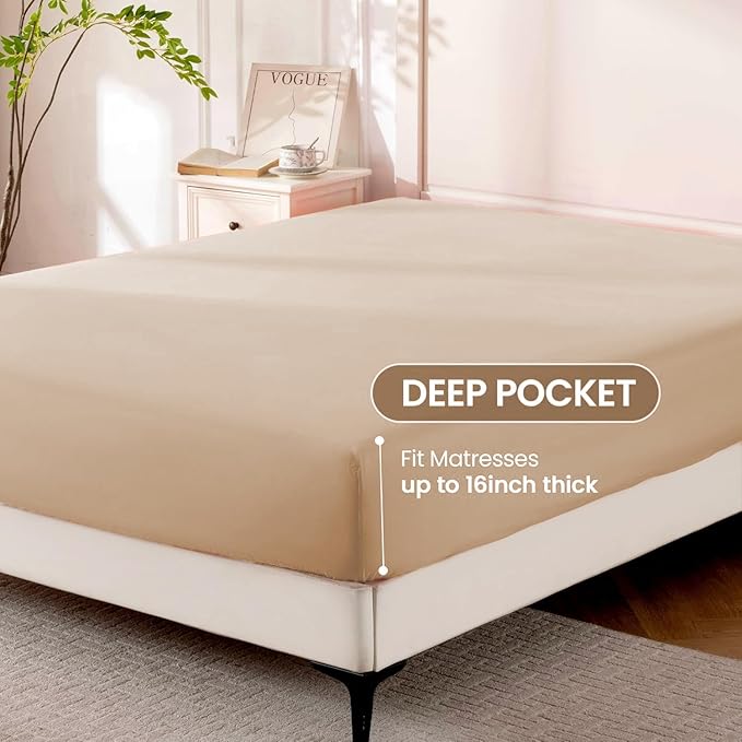ROSE&RISY Khaki Queen Sheet Set, 4 Pieces Soft Bedding Queen Sheet Set - Image 4