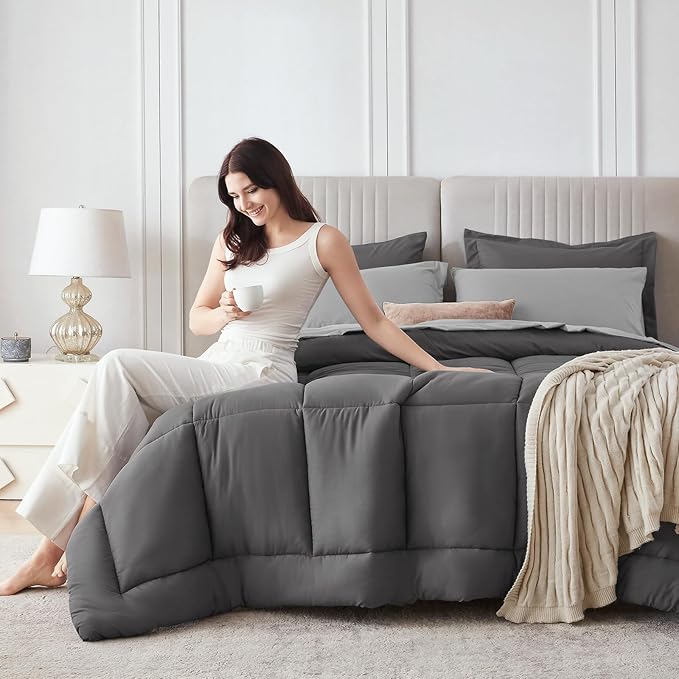 Sasttie Full Size Comforter Sets, 7 Pieces Bed in a Bag Full, Complete Bedding - Image 9