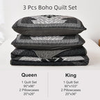 Dintszyayue Boho Queen Quilt Set 3 Pieces Black Grey Aztec Texture Bedspread - Image 7