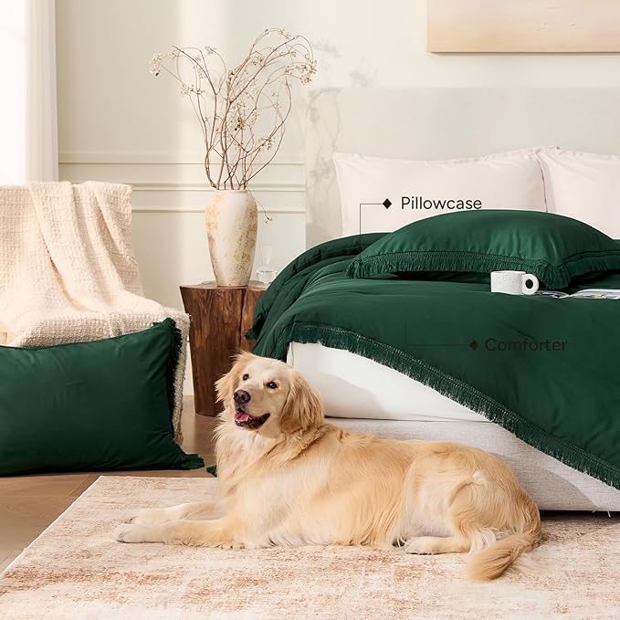 Andency Dark Emerald Green Comforter Set King Size, 3 Pieces Boho Lightweight - Image 5