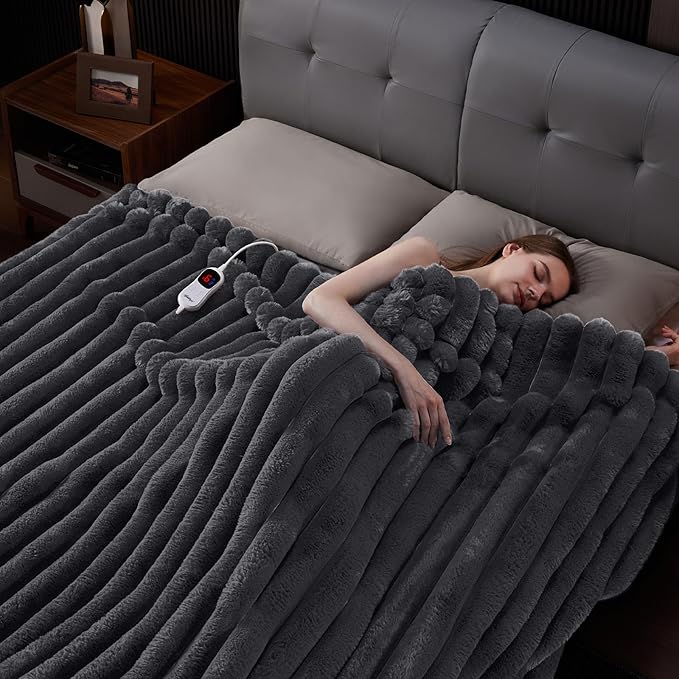 Heated Blanket Twin Size, Faux Fur Cozy Heating Blanket - Image 6