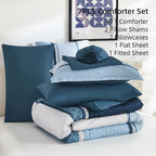 WONGS BEDDING Navy Blue King Comforter Set 7 Pieces, Boho Striped Bed in a Bag - Image 6