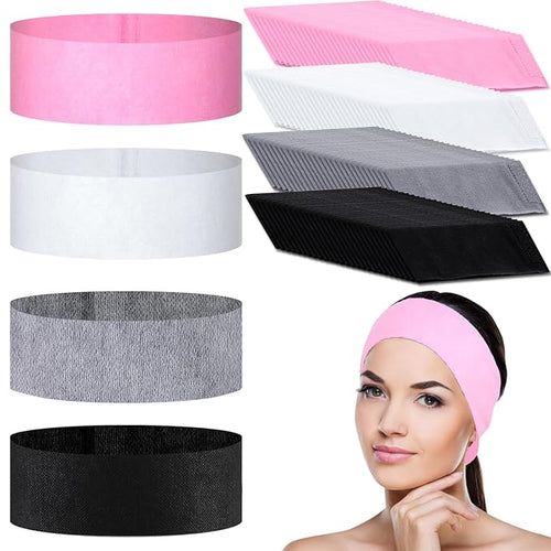 128 Pieces Disposable Spa Facial Headbands Stretch Non-Woven Facial Headband by PINKXHY