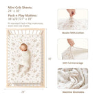 Konssy Muslin Mini Crib Sheets, 100% Soft Cotton Pack and Play Sheets - Image 3