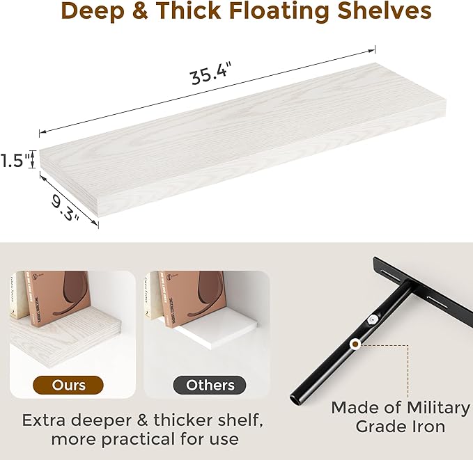 Fun Memories Floating Shelves for Wall, 36 x 9.3 Large Floating Shelf Wall - Image 3