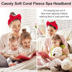 Casoty 12 Pcs Red Spa Headbands, Facewash Headbands, Soft Coral Fleece Makeup - Image 6