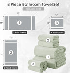 8 Piece Bath Towel Set Green|2 Oversized Large Bath Sheet, 2 Hand Towels - Image 5
