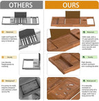 Teak Bathtub Caddy Tray for Tub, Foldable Luxury Bath Table Tray - Image 4
