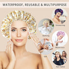 Shower Cap for Women, Double Layers Shower Caps Reusable Waterproof, Bathing - Image 3