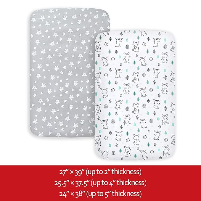 Pack and Play Sheets, 2 Pack Mini Crib Sheets, Stretchy Playard Fitted Sheet - Image 5