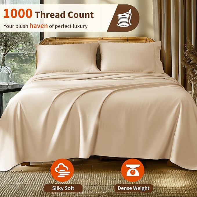 LBRO2M 1000 Thread Count 100% Egyptian Cotton Sheets Set Twin XL, 3 Piece Sets - Image 2