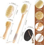 Dry Brushing Body Brush Set- Wooden Long Handle Body Brush Set - Image 2