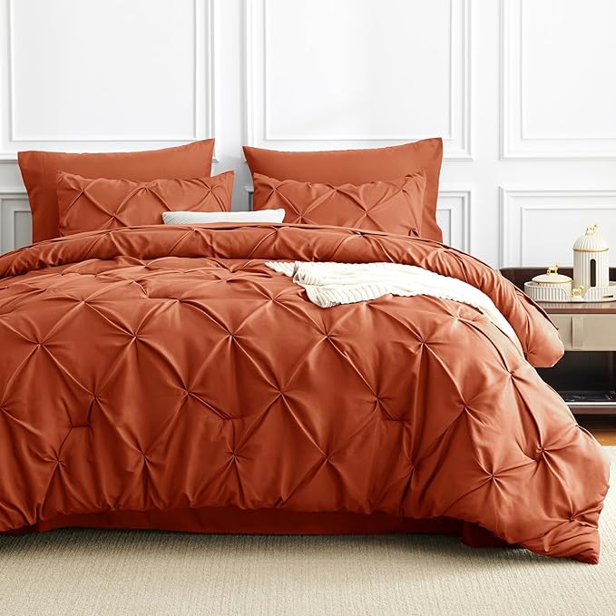 CozyLux King Size Comforter Set Burnt Orange, 7 Pieces Bed in A Bag Terracotta - Image 9