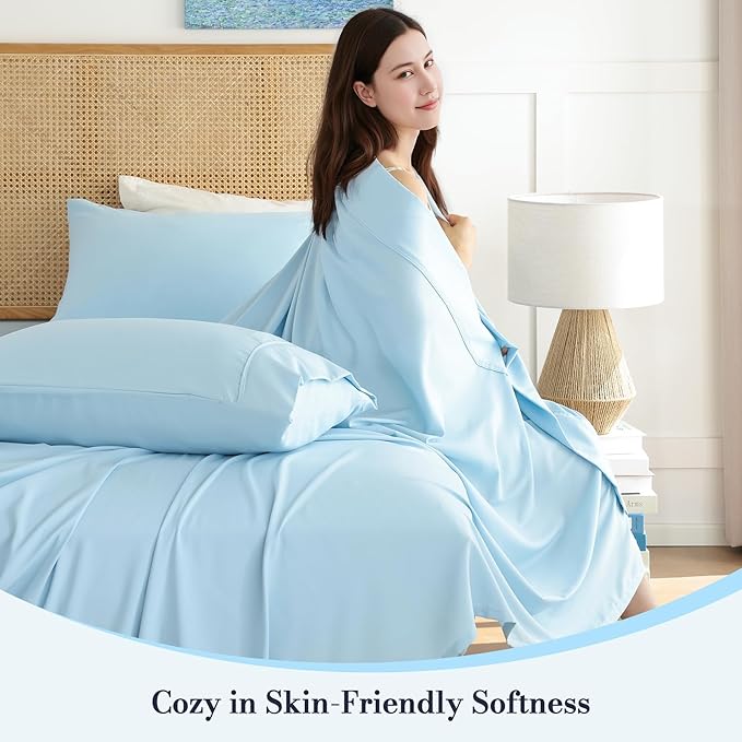 Full Sheet Set 4 Piece, Wrinkle Free, Oeko-Tex Certified Bedsheets，Sky Blue - Image 2