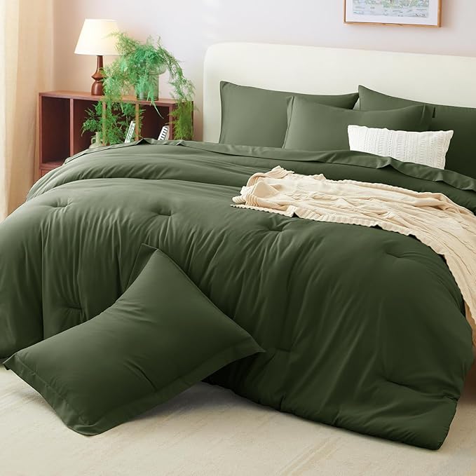 CozyLux California King Comforter Set Olive Green, 7 Pieces Cal King Bed in a - Image 9