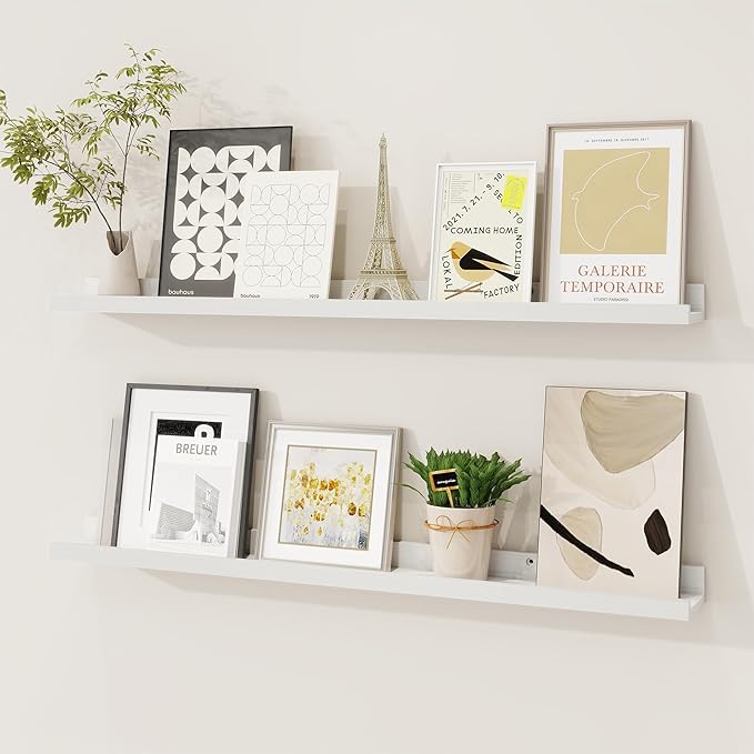 Picture Ledge Shelf, Floating Shelves Set of 2, 32 Inches Solid Wood Nursery by FunMemories