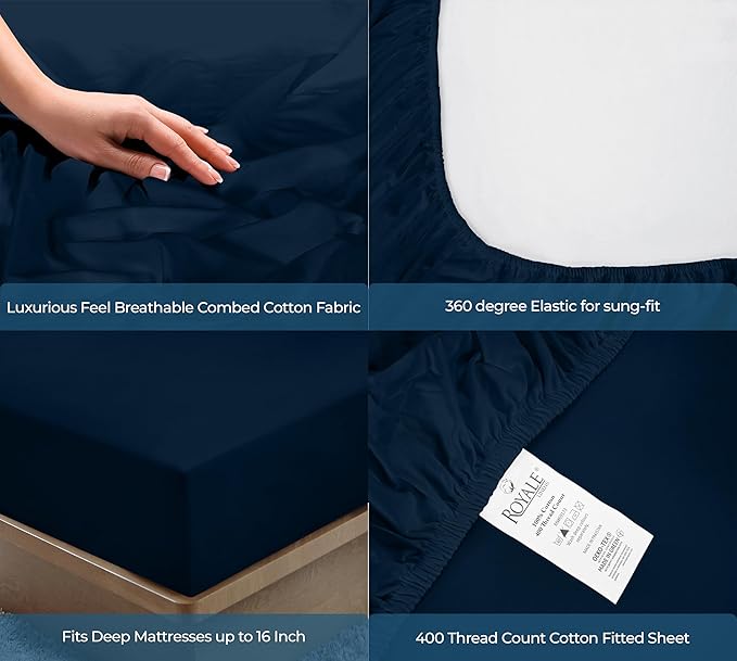 Royale Linen 400 Thread Count 100% American Grown Cotton Fitted Sheet Twin Size - Image 5