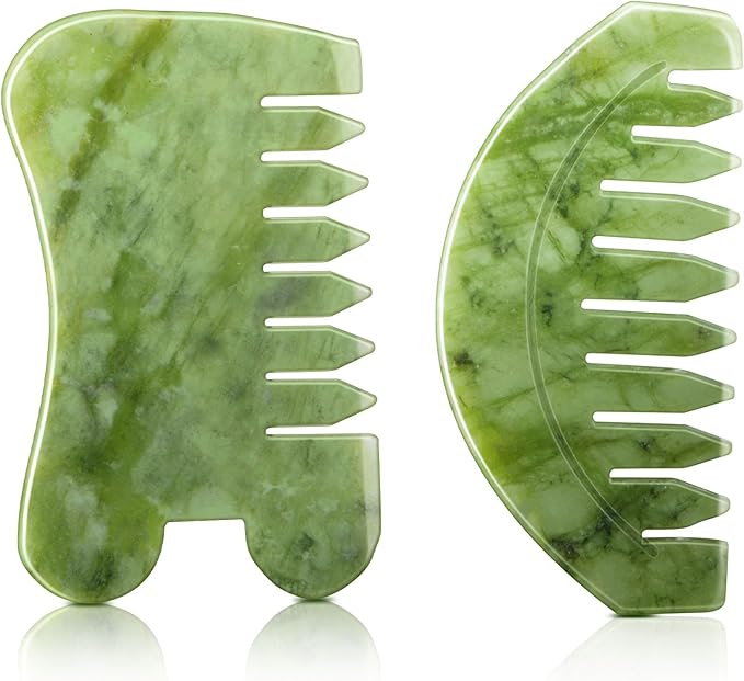 BBTO 2 Pcs Jade Comb for Scalp Massage Gua sha Comb for Head Body spa Hair by BBTO