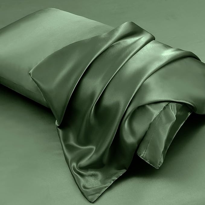 Aormenzy Satin Pillow Cases for Women Standard Size Set of 2, Woodland Green - Image 4