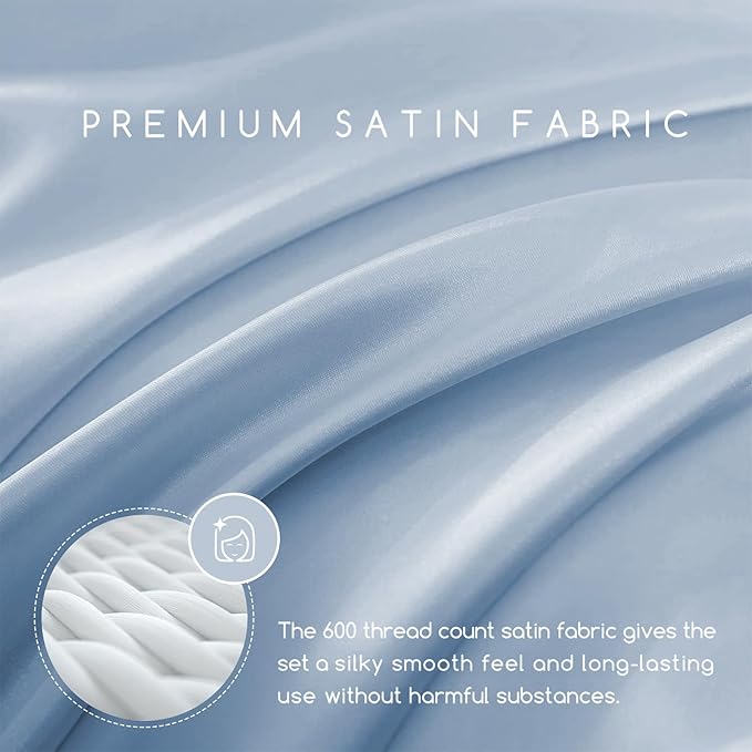 MR&HM Satin Bed Sheets with Elastic Corner Straps, Queen Size Sheets Set - Image 2