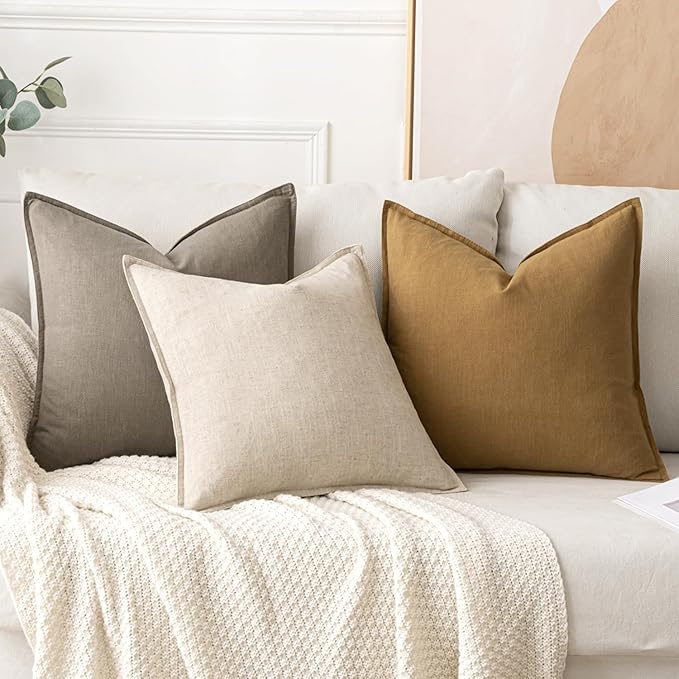 MIULEE Decorative Linen Pillow Covers 18x18 Inch Tan TaupeBoho Farmhouse - Image 5