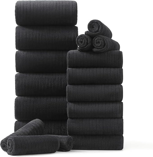 18 Piece Family Bath Towel Set Include 6 Bath Towels, 6 Hand Towels and 6 by Hailea