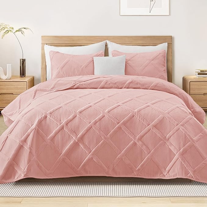 Exclusivo Mezcla Oversized King Quilt Set- Blush Pink Cal King Quilts Bedding by ExclusivoMezcla