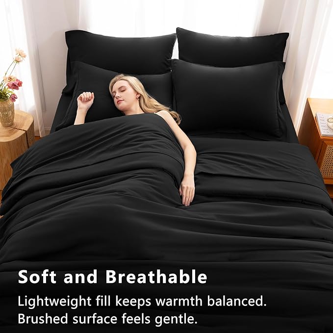 CozyLux California King Comforter Set Black, 7 Pieces Cal King Bed in a Bag Bed - Image 5